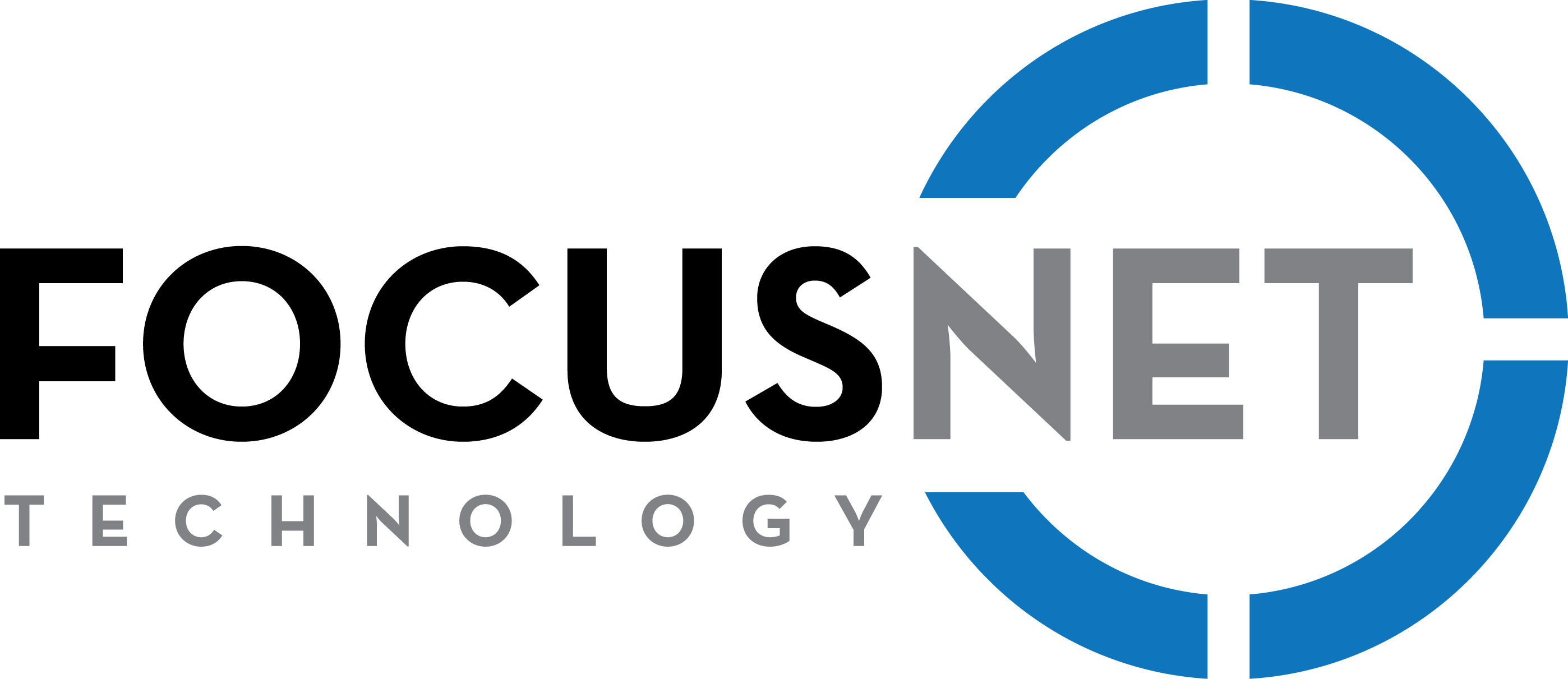 FocusNet Technology Logo Black and Grey Text with Blue Circle Icon